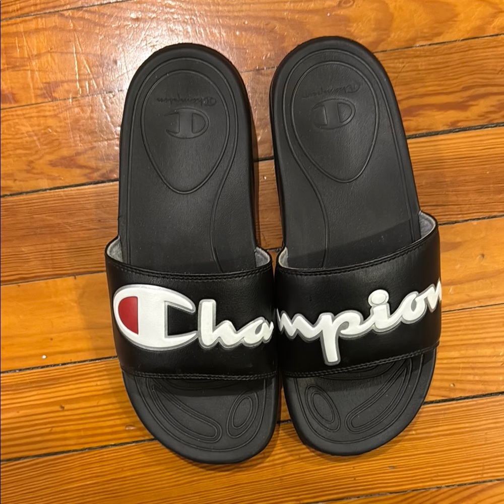 Champion Black Slides with Logo